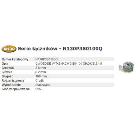 Bostitch Gwoździe N130P 3.8` 100Mm 2.16M