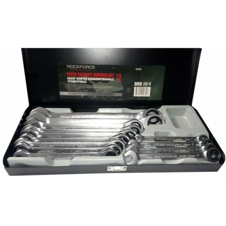 Rockforce Zestaw Kluczy Płasko-Oczkowych Z Grzechotką 13Szt.