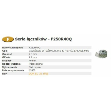 Bostitch Gwoździe F 2,50-40 R Q