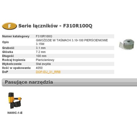 Bostitch Gwoździe F 3,10 X 100Mm Ring 4050Szt. F310R100Q