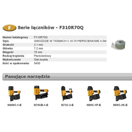 Bostitch Gwoździe F 3,10 X 70Mm Ring 5400Szt. F310R70Q