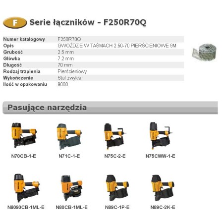 Bostitch Gwoździe F 2,50 X 70Mm Ring 9000Szt. F250R70Q