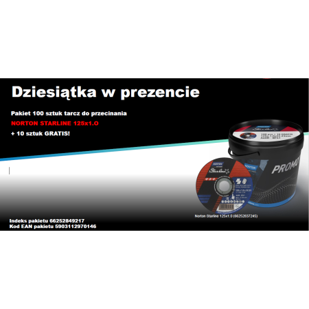 Tarcza Do Przecinania Norton Starline A60R 125X1.0X22.23 /100 Sztuk +10 Tarcz Gratis