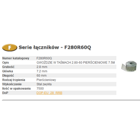 Bostitch Gwoździe F 2,80 X 60Mm Ring 7500Szt. F280R60Q