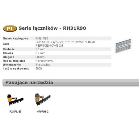 Bostitch Gwoździe Rh 3,1 X 90Mm 21` Ring 2000 Szt.