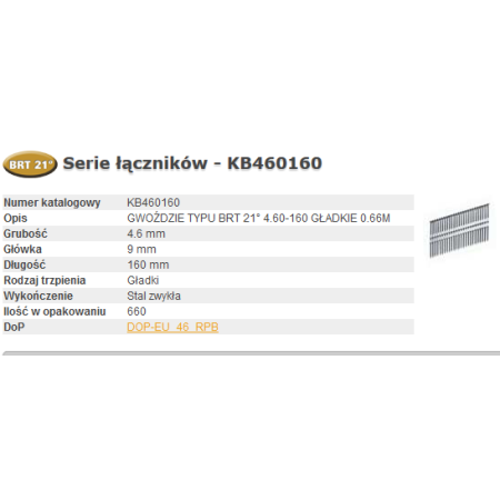 Bostitch Gwoździe Brt21 4,60 X 160Mm 660 Szt. Kb460160