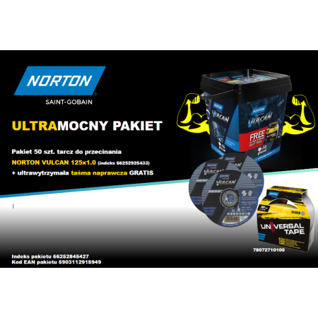 Norton Zestaw Tarcz Vulcan 125Mm X 1Mm Metal/Inox 50Szt. Wiaderko+Taśma Naprawcza